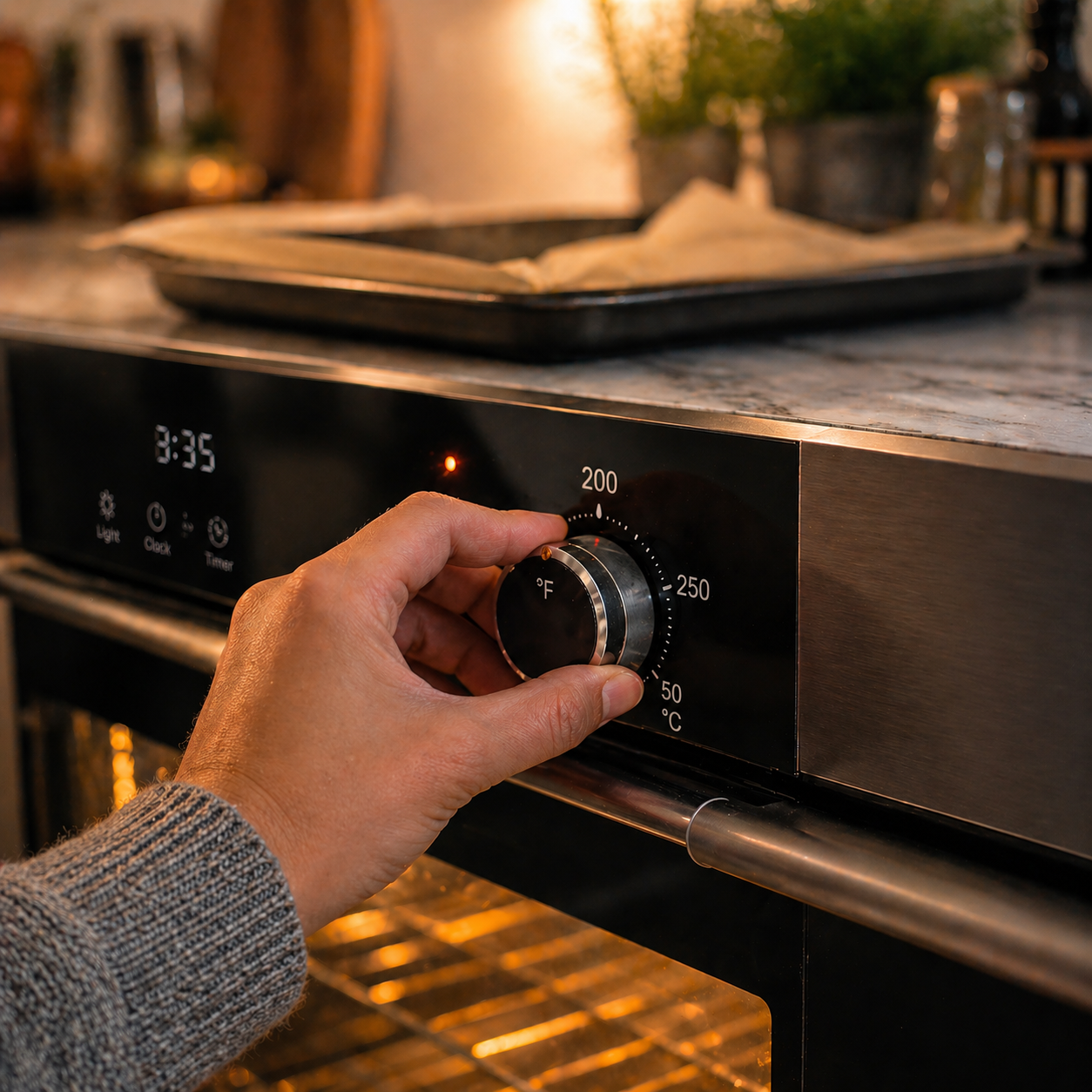 Oven preheating — ready for the flatbreads to go in