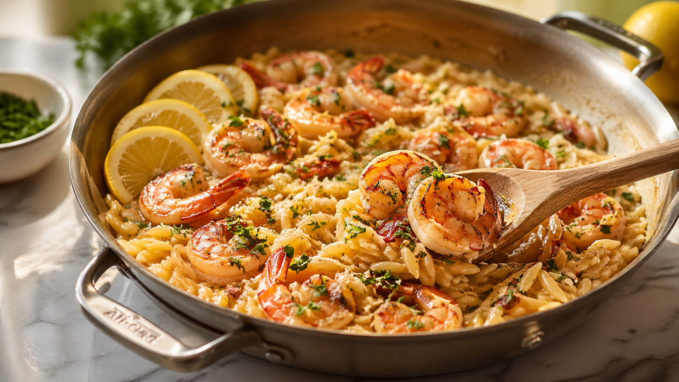 One-Pot Garlic Butter Shrimp and Orzo — A 20-Minute Mediterranean Dinner You’ll Make Every Week