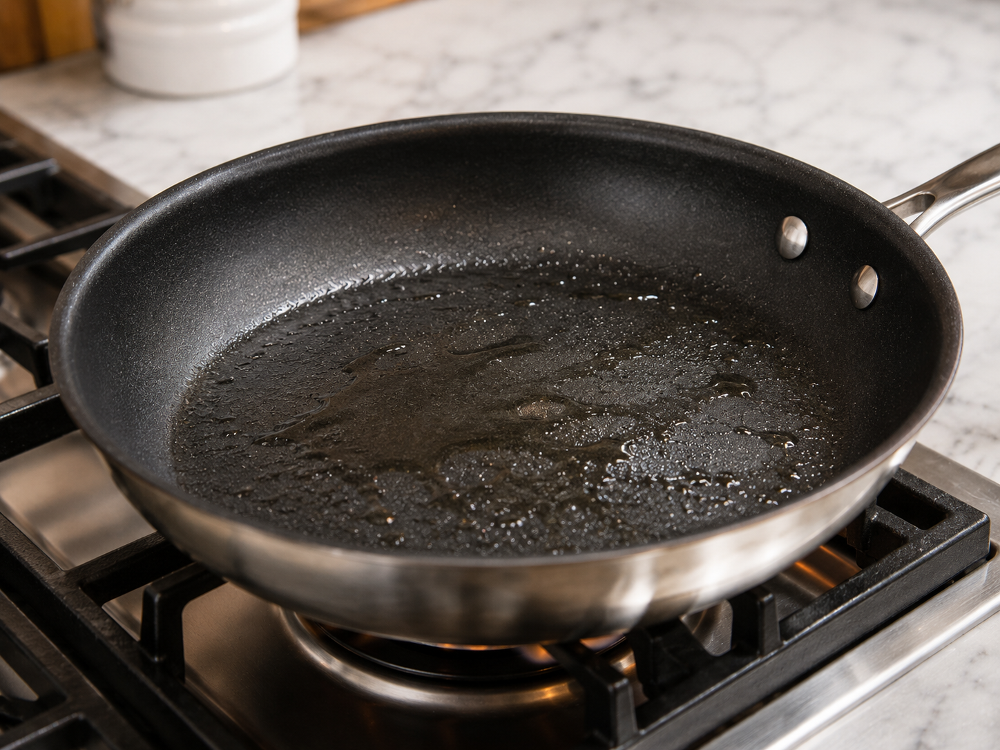 Non-stick skillet over medium-low heat with a small amount of coconut oil melting