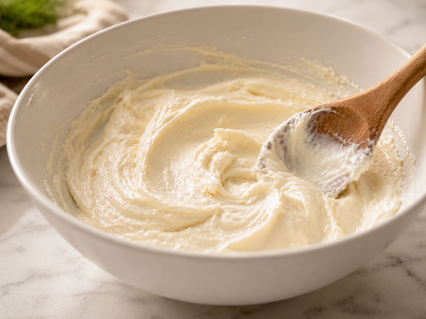 Mayonnaise and cream cheese stirred together into a smooth, creamy base