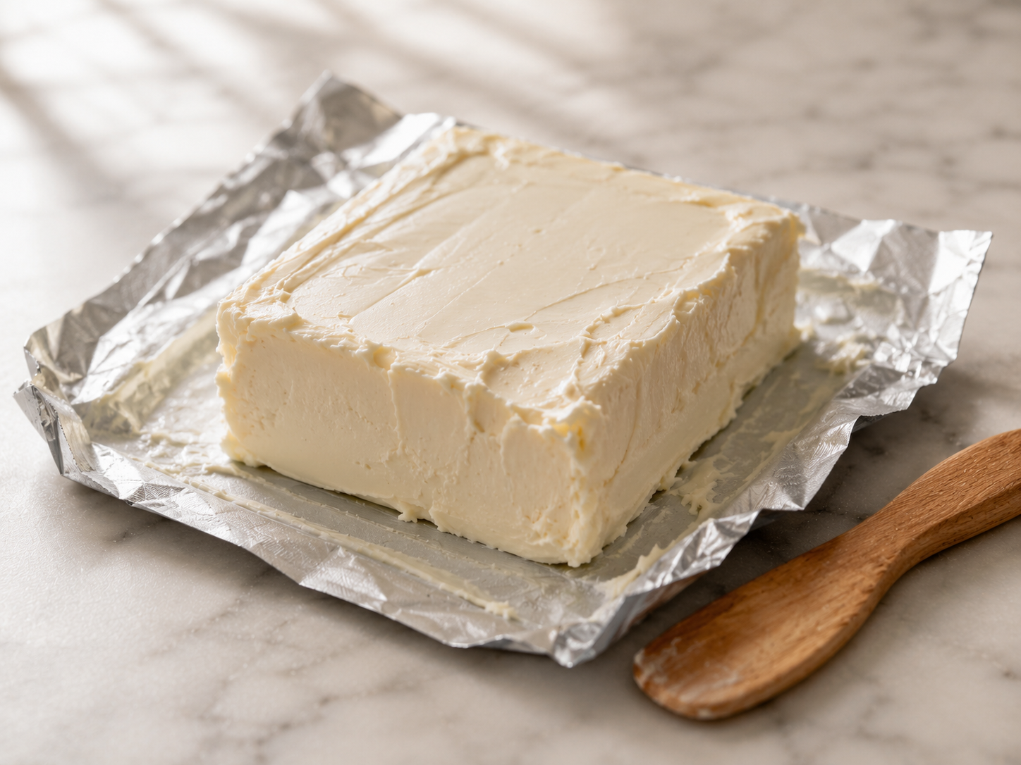 Cream cheese softening at room temperature before mixing