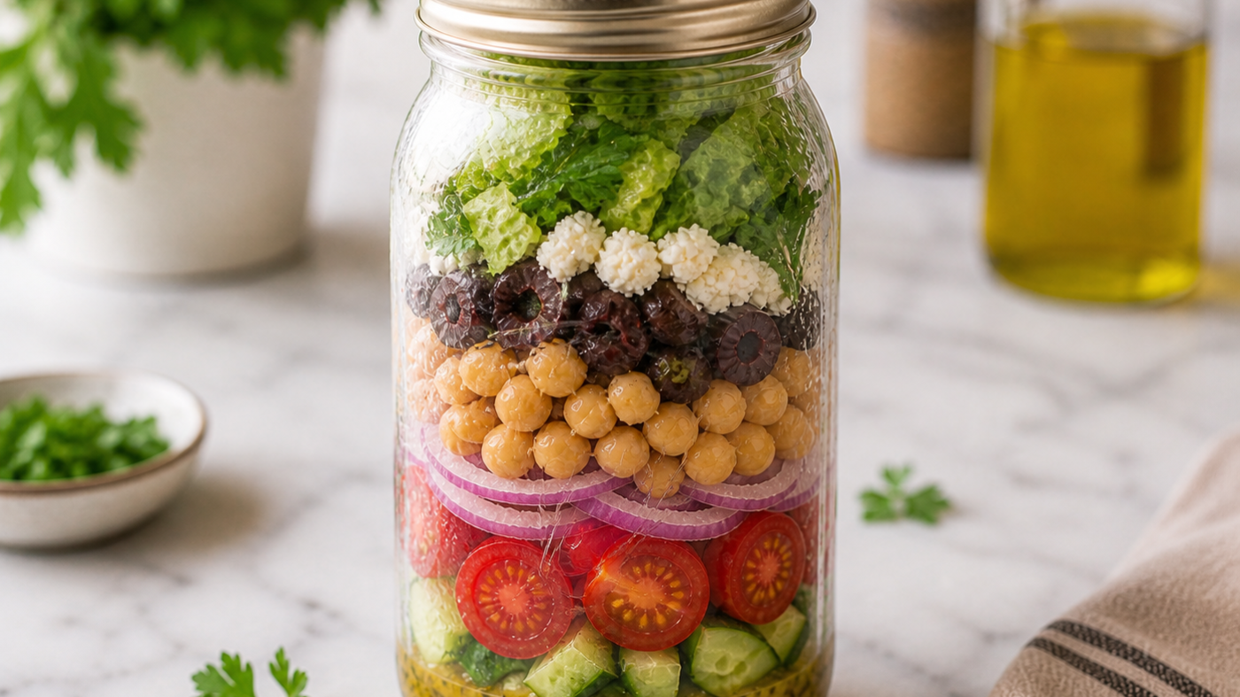 Greek Chickpea Mason Jar Salad — The Lunch You’ll Actually Look Forward To