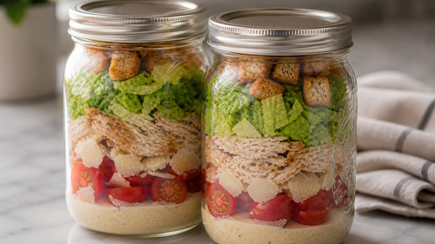 Chicken Caesar Mason Jar Salad — The Easiest Lunch You’ll Actually Look Forward To