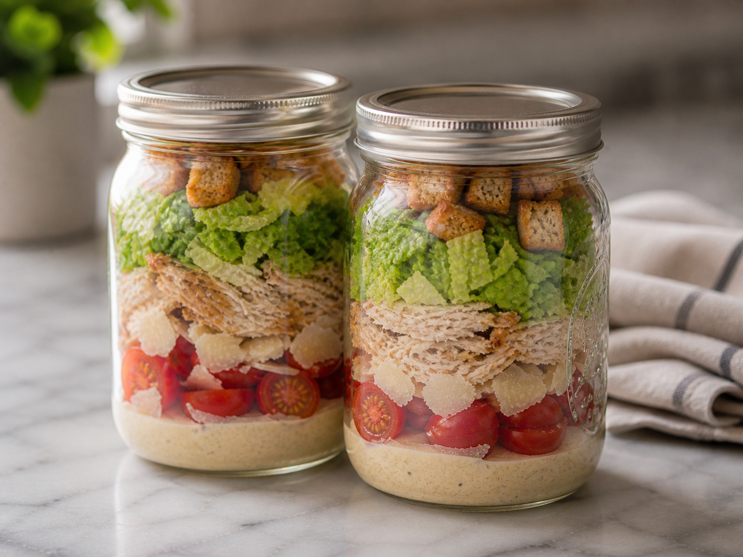 Mason jar sealed tightly and ready to refrigerate — all beautiful layers visible through the glass