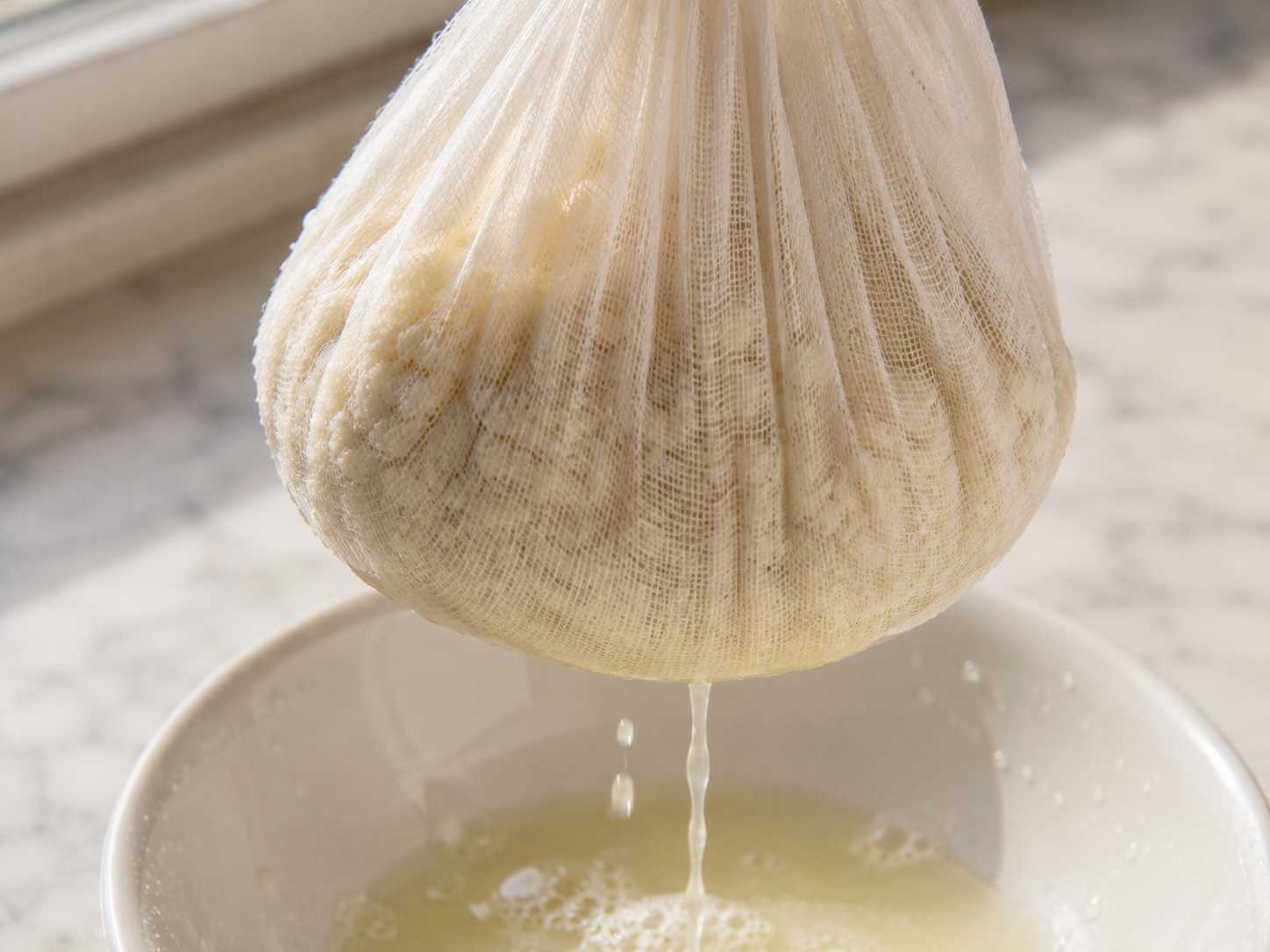 Cooked cauliflower rice bundled in a kitchen towel being squeezed hard to remove all moisture