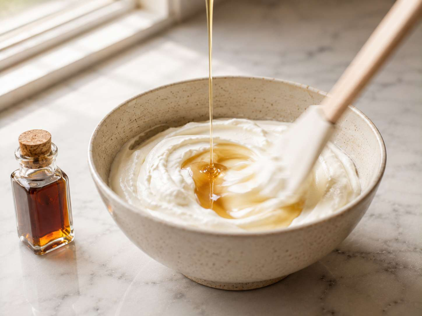 Greek yogurt, honey and vanilla mixed together in a bowl until smooth