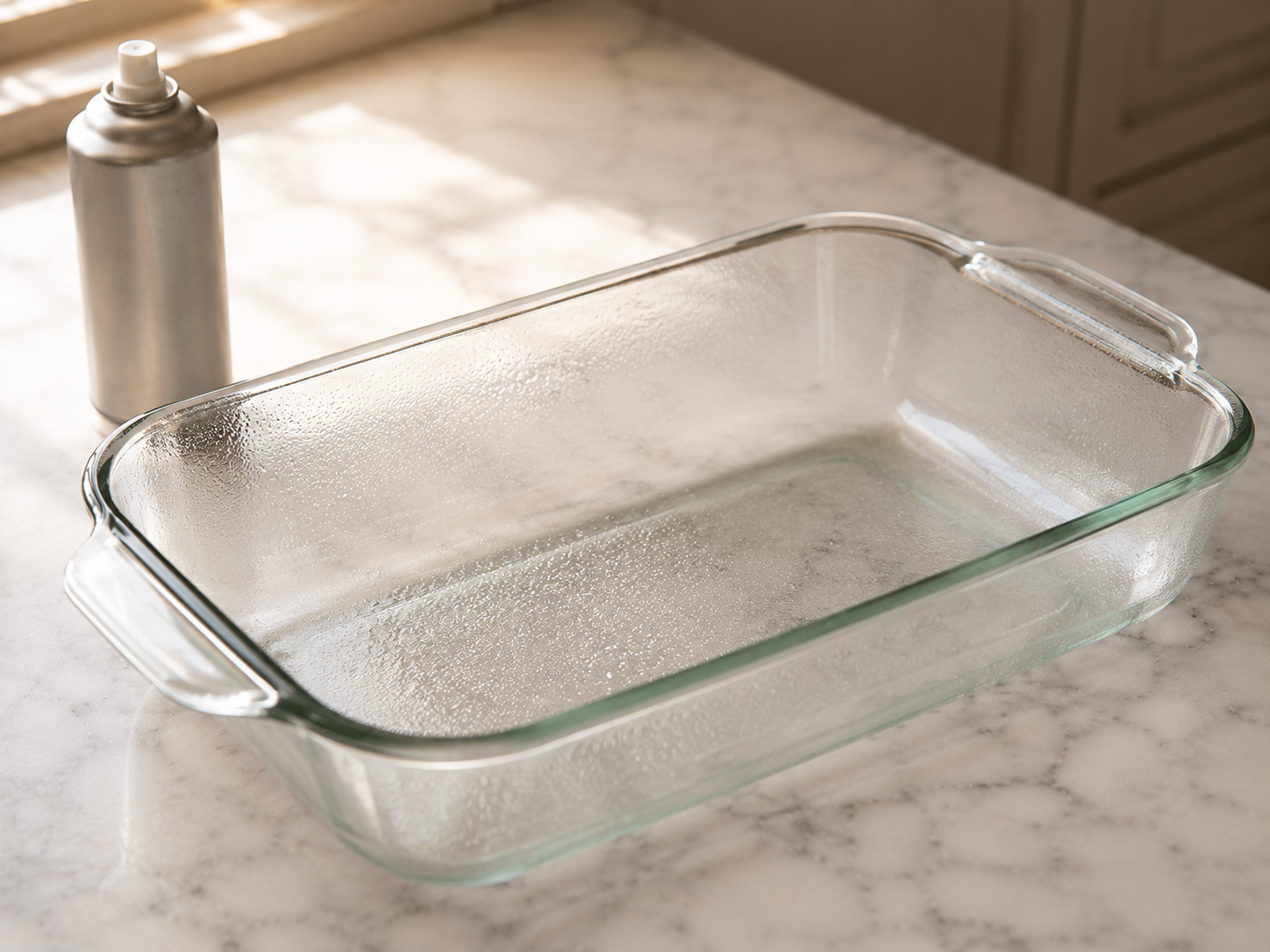 9x13 baking dish sprayed with nonstick spray — ready to layer the cobbler ingredients