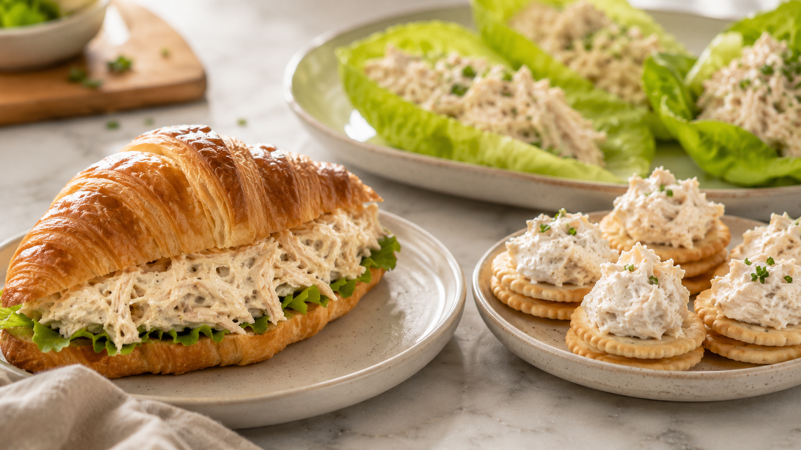 Classic Carol chicken salad served on a buttery croissant — ready to eat