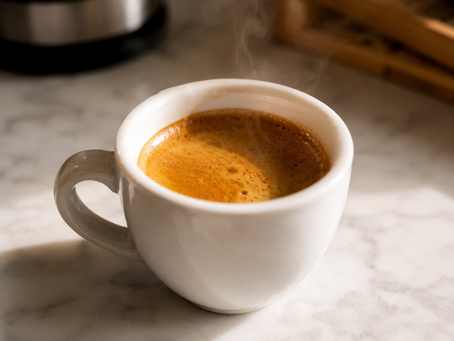 Fresh espresso shot pulled and cooling slightly before going into the shaker