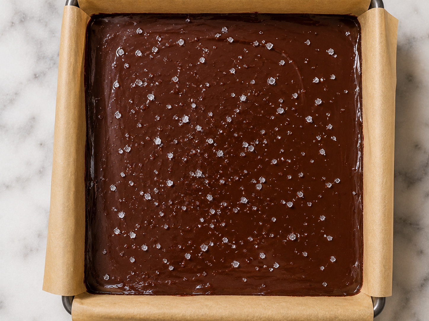 Flaky sea salt and crushed nuts pressed into the top of the fudge before chilling