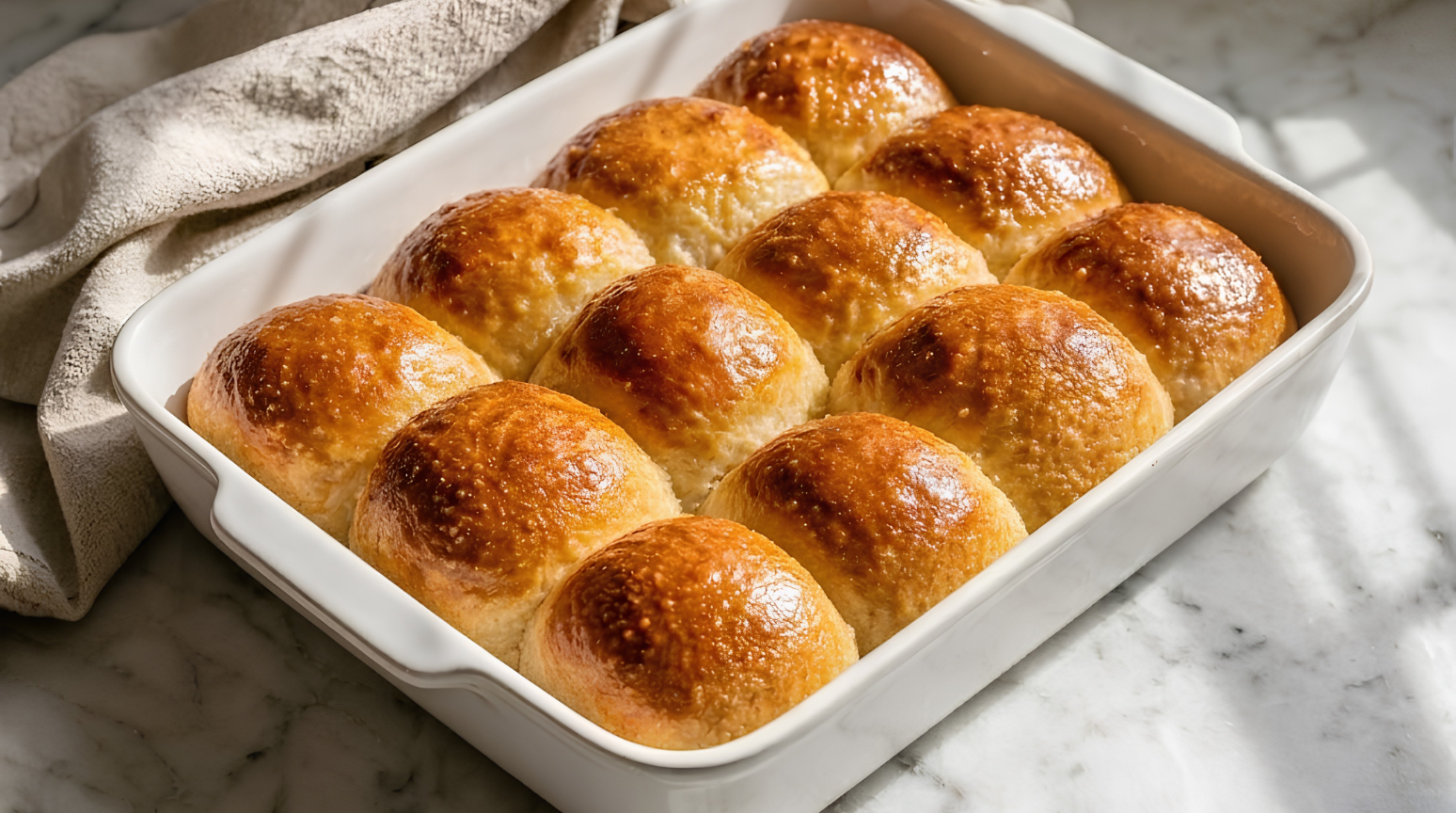 Sourdough discard rolls baking in the oven — deep golden on top and risen beautifully