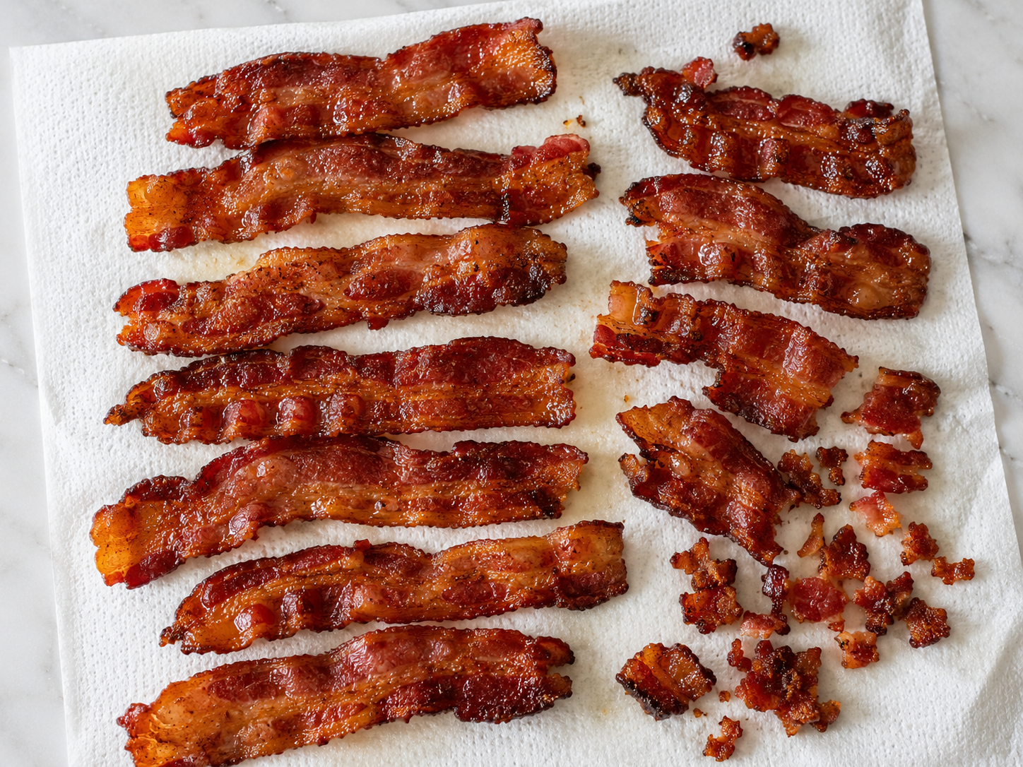 Bacon strips frying in a skillet until crispy and golden