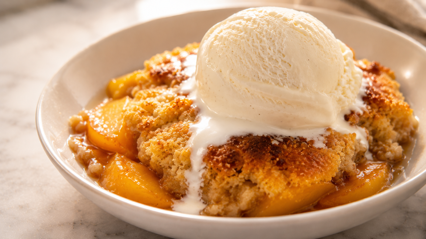 3 Ingredient Peach Cobbler That Tastes Like It Took All Day