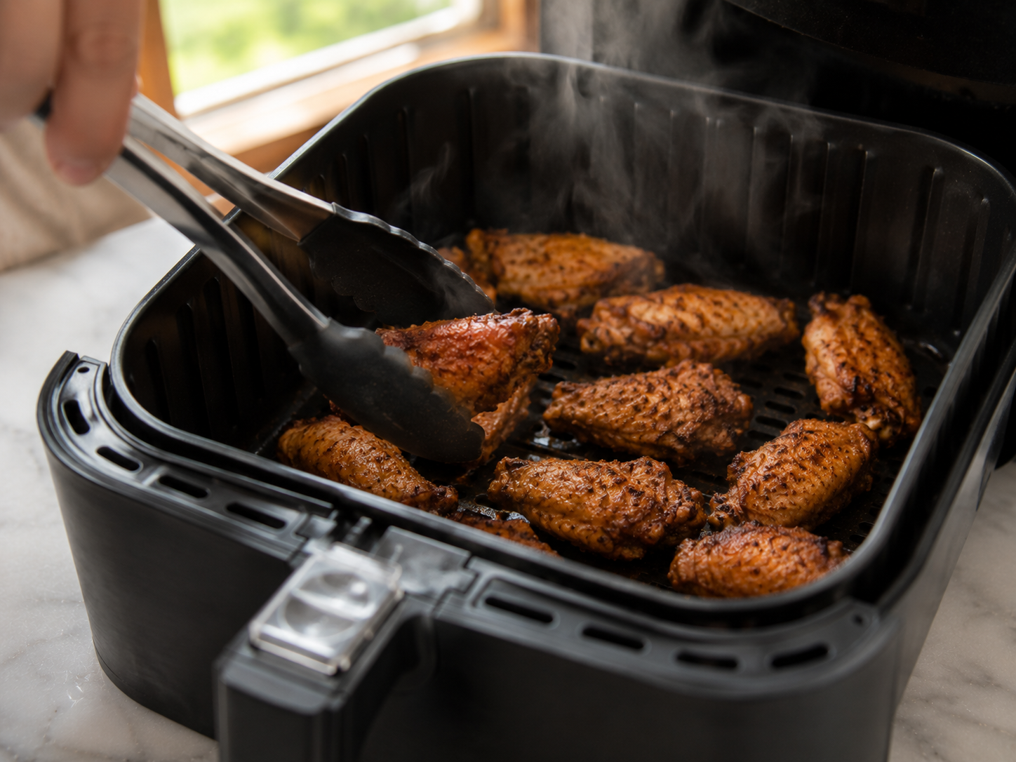 Wings after the first cook at 380°F — starting to color and crisp up