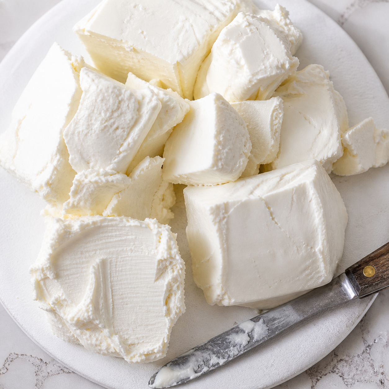 Softened cream cheese at room temperature, cut into pieces — ready to whip into a smooth, fluffy base
