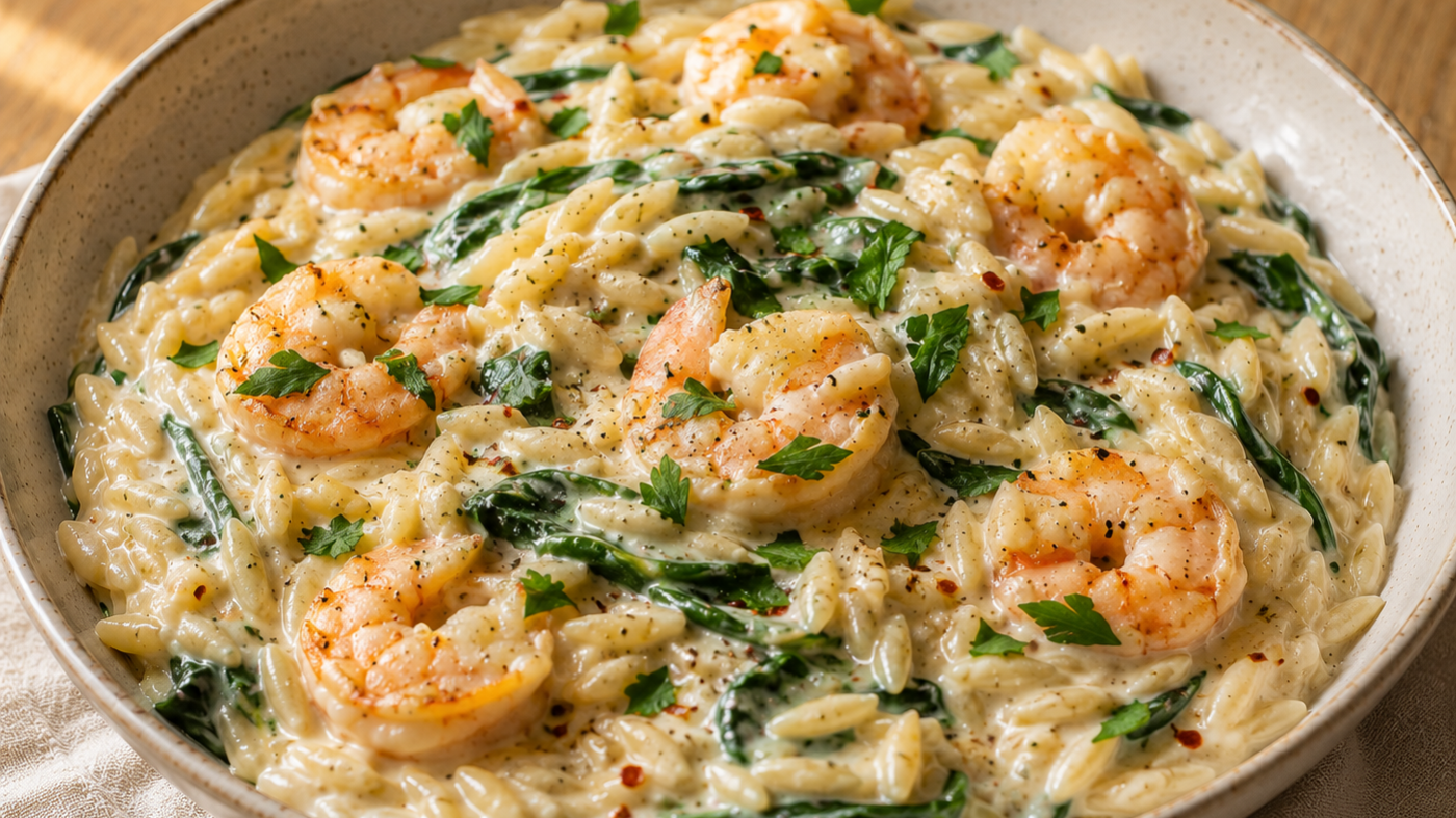 Creamy Spinach Shrimp Orzo (Better Than Restaurant Pasta)