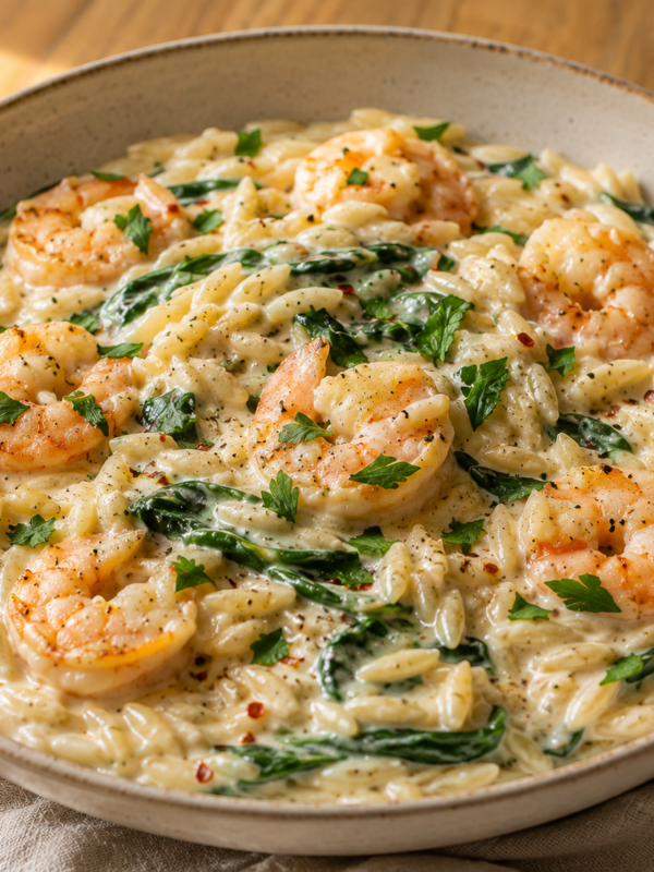 Creamy Spinach Shrimp Orzo (Better Than Restaurant Pasta)