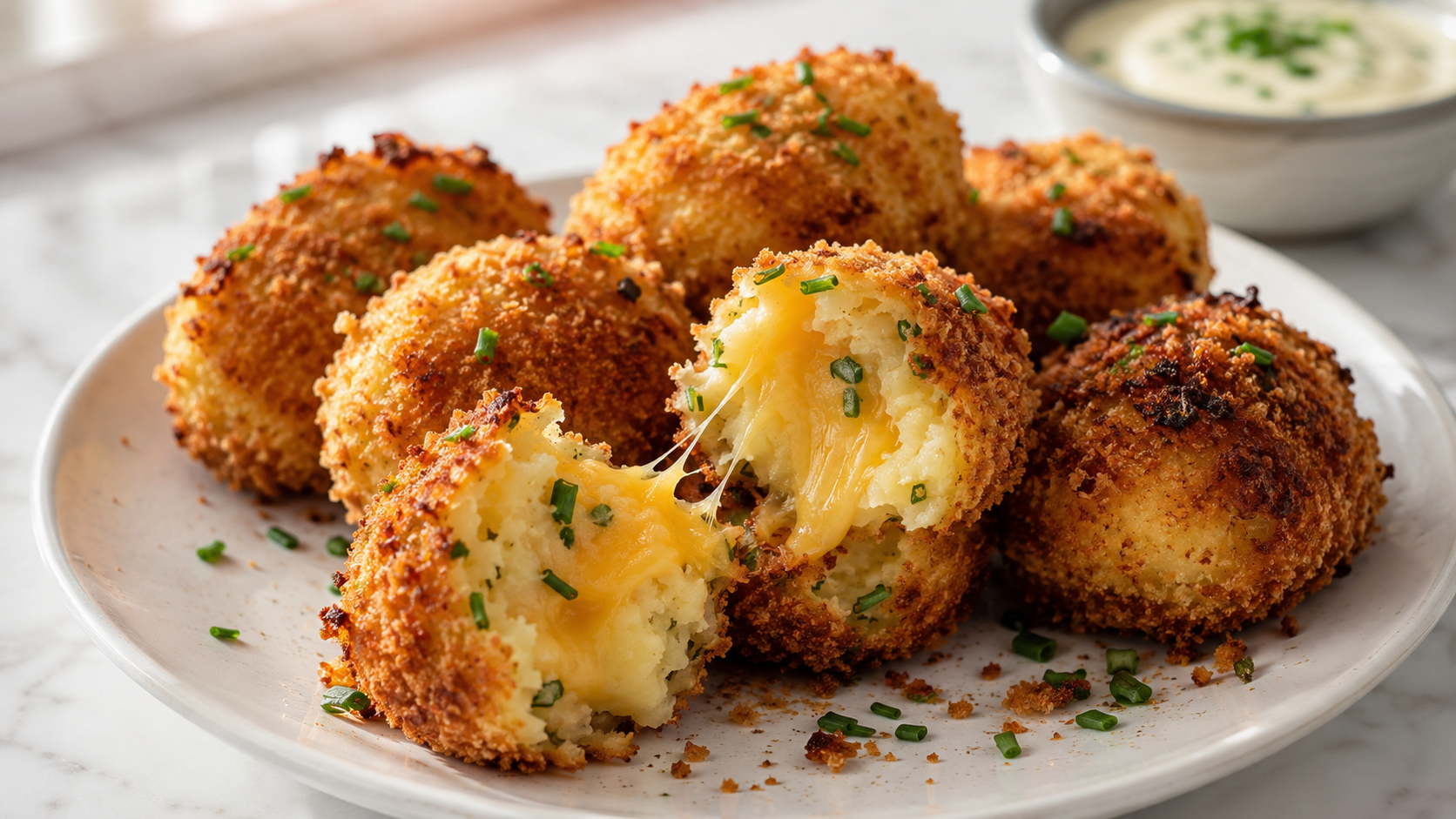 Perfectly golden crispy air fryer potato croquettes fresh from the basket — deeply browned and ready to serve