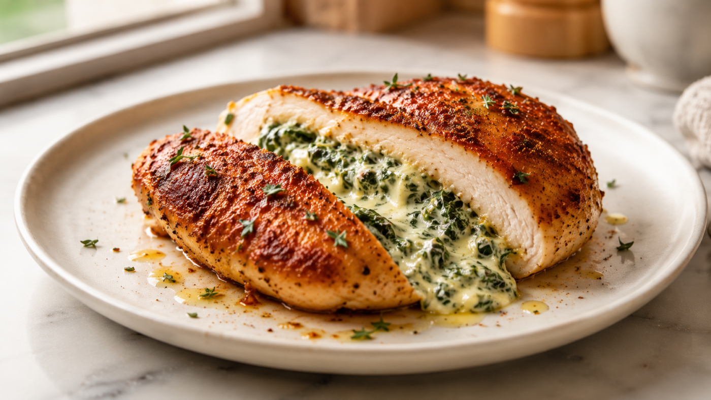 Cheesy Spinach Stuffed Chicken Breast — The Dinner That Looks Fancy But Takes 35 Minutes
