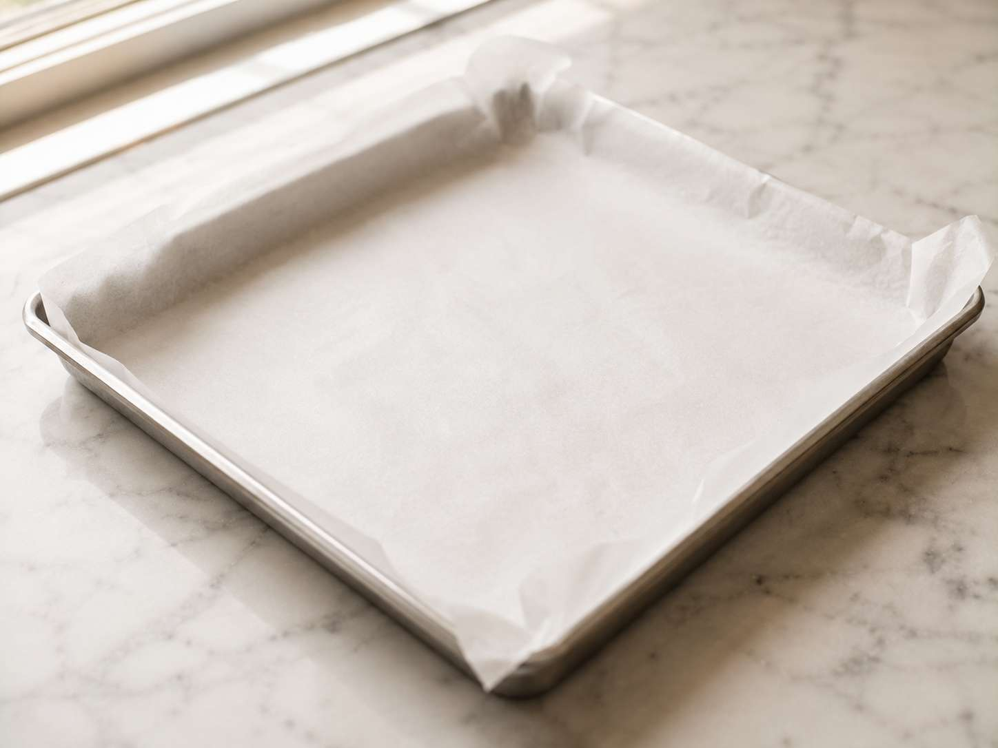 Baking sheet lined with parchment paper — ready for the yogurt