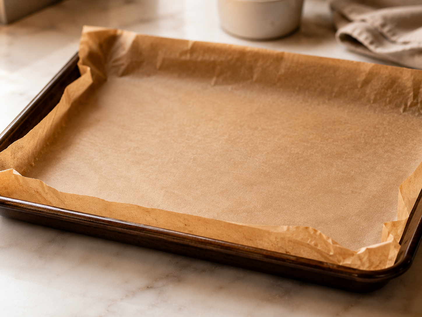 Oven preheating to 350°F with a parchment-lined baking sheet ready