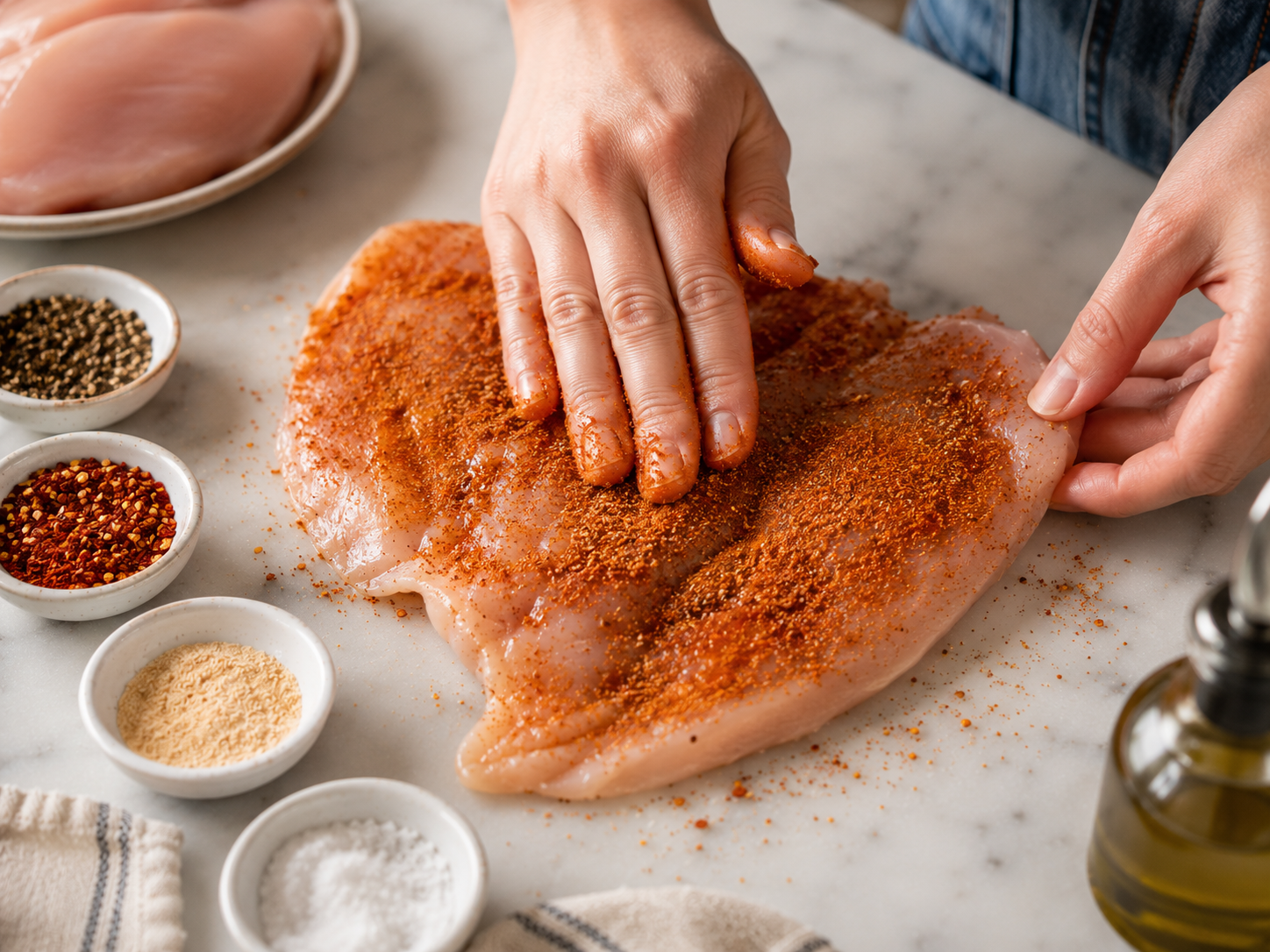 Chicken breasts rubbed all over with the smoky dry seasoning blend