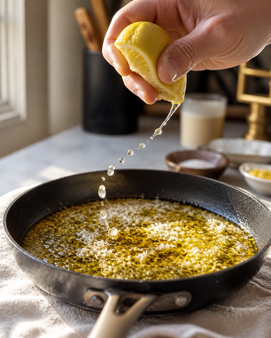 Fresh lemon juice squeezed into the garlic parmesan dip — brightening the whole bowl