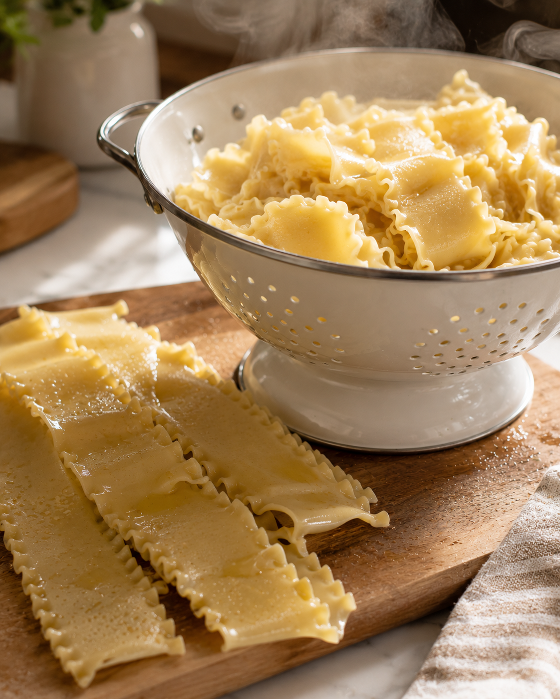 Cooked lasagna noodles laid flat and drizzled with olive oil to prevent sticking