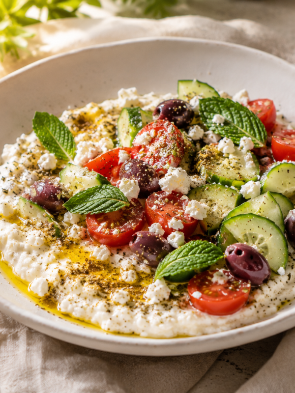 The 5-Minute Mediterranean Cottage Cheese Plate That’s a Healthy Low-calorie Breakfast That Keeps you Full