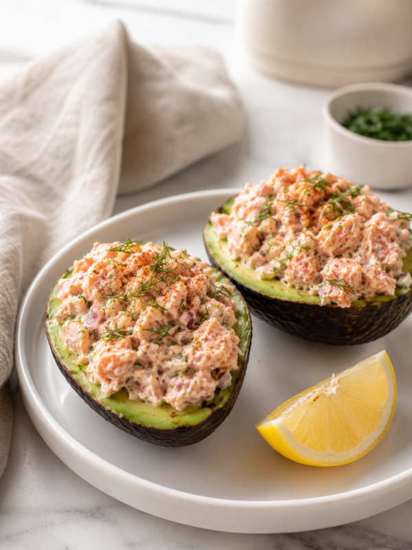 Salmon Salad Stuffed Avocados Perfect for Keto  (No-Cook, 10 Minutes)