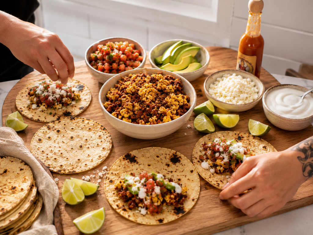 Corn tortilla charring directly on a gas flame — lightly blackened edges and smoky aroma