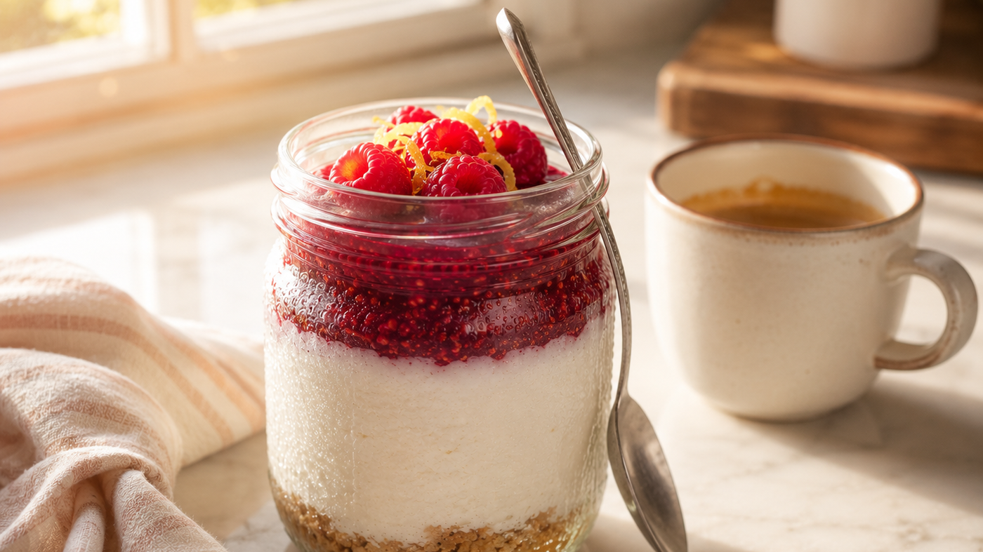 Protein-Packed Lemon Raspberry “Cheesecake” Jars — The Healthy Low-Calorie Breakfast That Keeps You Full and Feels Like Dessert