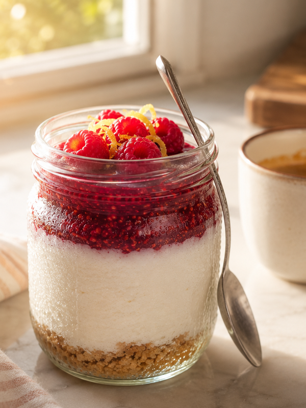 Protein-Packed Lemon Raspberry “Cheesecake” Jars — The Healthy Low-Calorie Breakfast That Keeps You Full and Feels Like Dessert