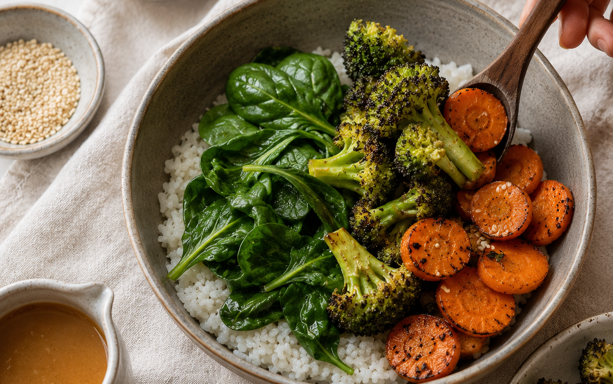 Miso-Ginger Umami Bowl with Roasted Vegetables
