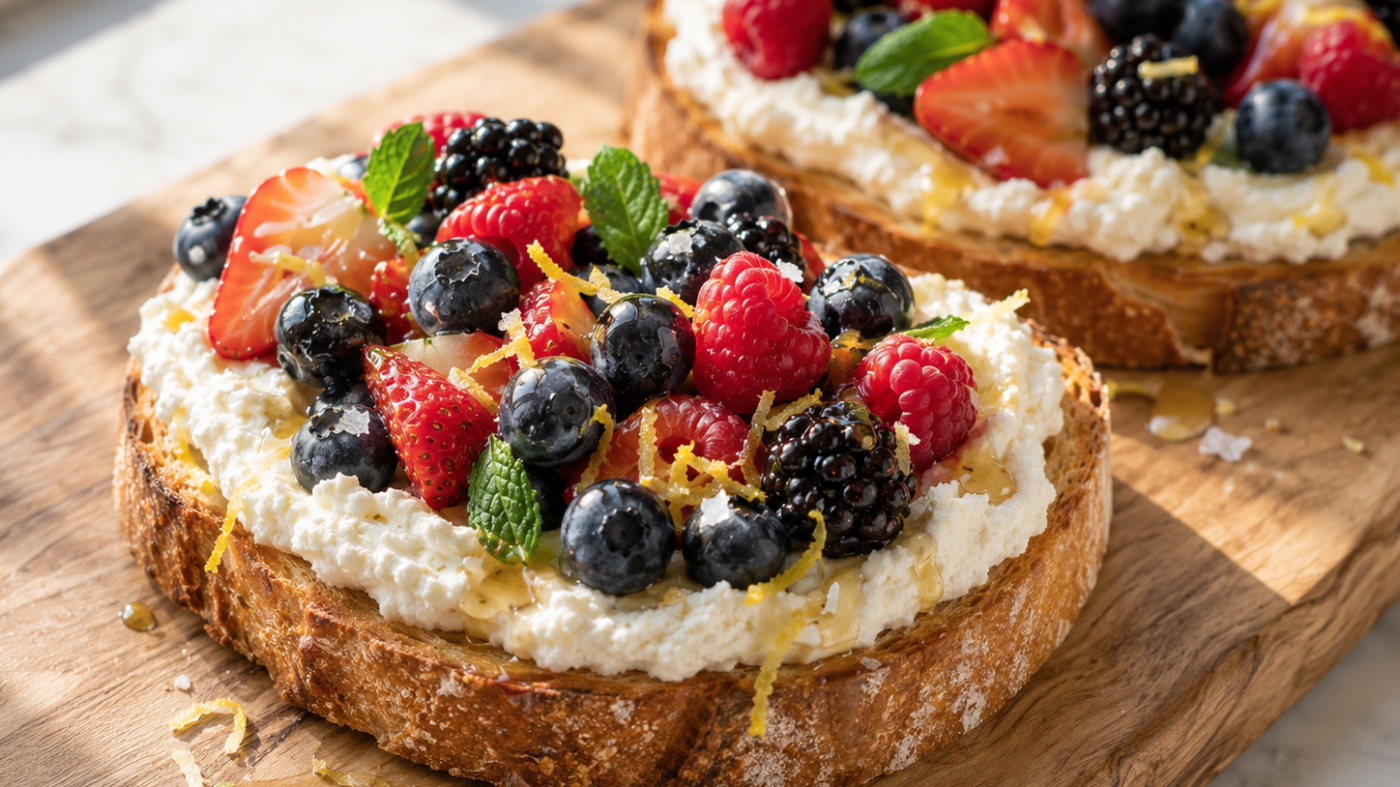 Whipped Ricotta Berry “Power” Toast — The Healthy Low-Calorie Breakfast That Keeps You Full and Actually Looks Beautiful