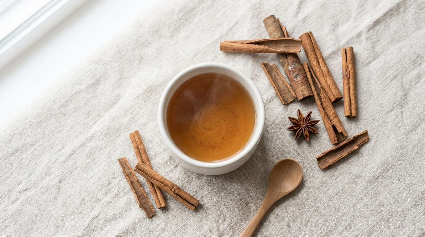 Cinnamon stick tea in a rustic mug — spiced, comforting, autumnal