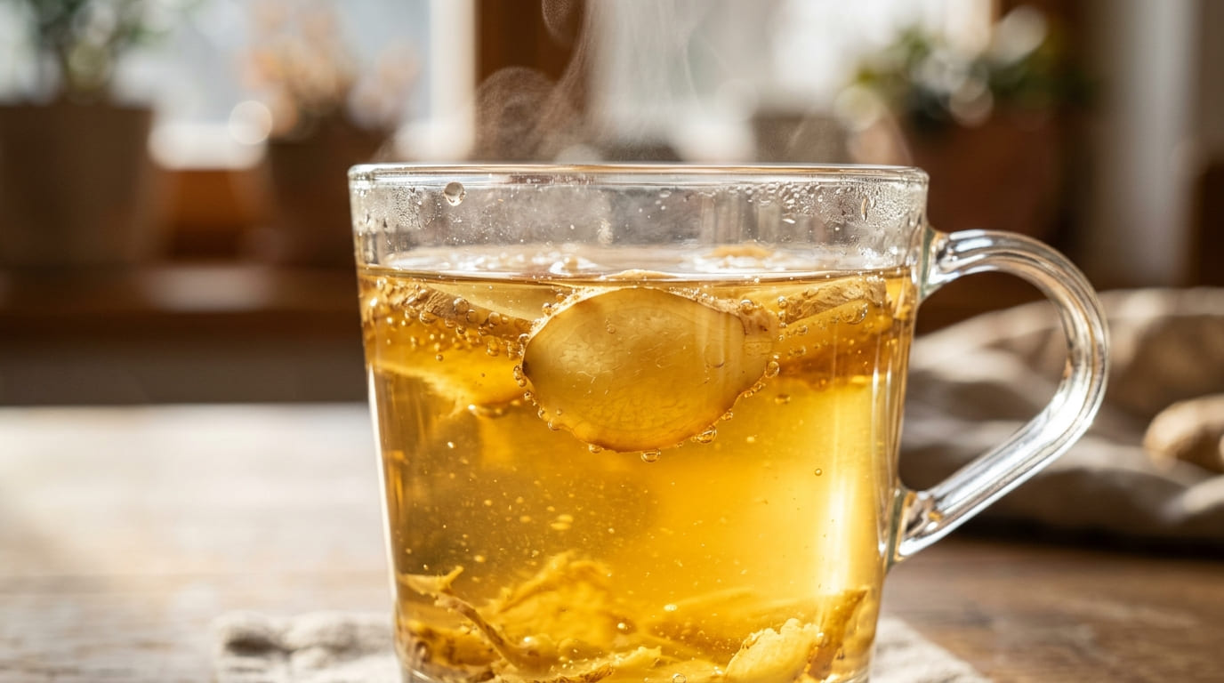 Fresh ginger tea with lemon slice — warming and anti-inflammatory