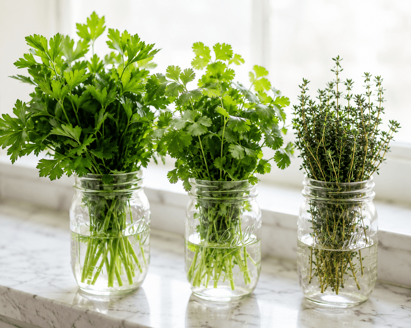 Fresh herbs being added as the final step to a finished slow-cooked dish, bright kitchen light