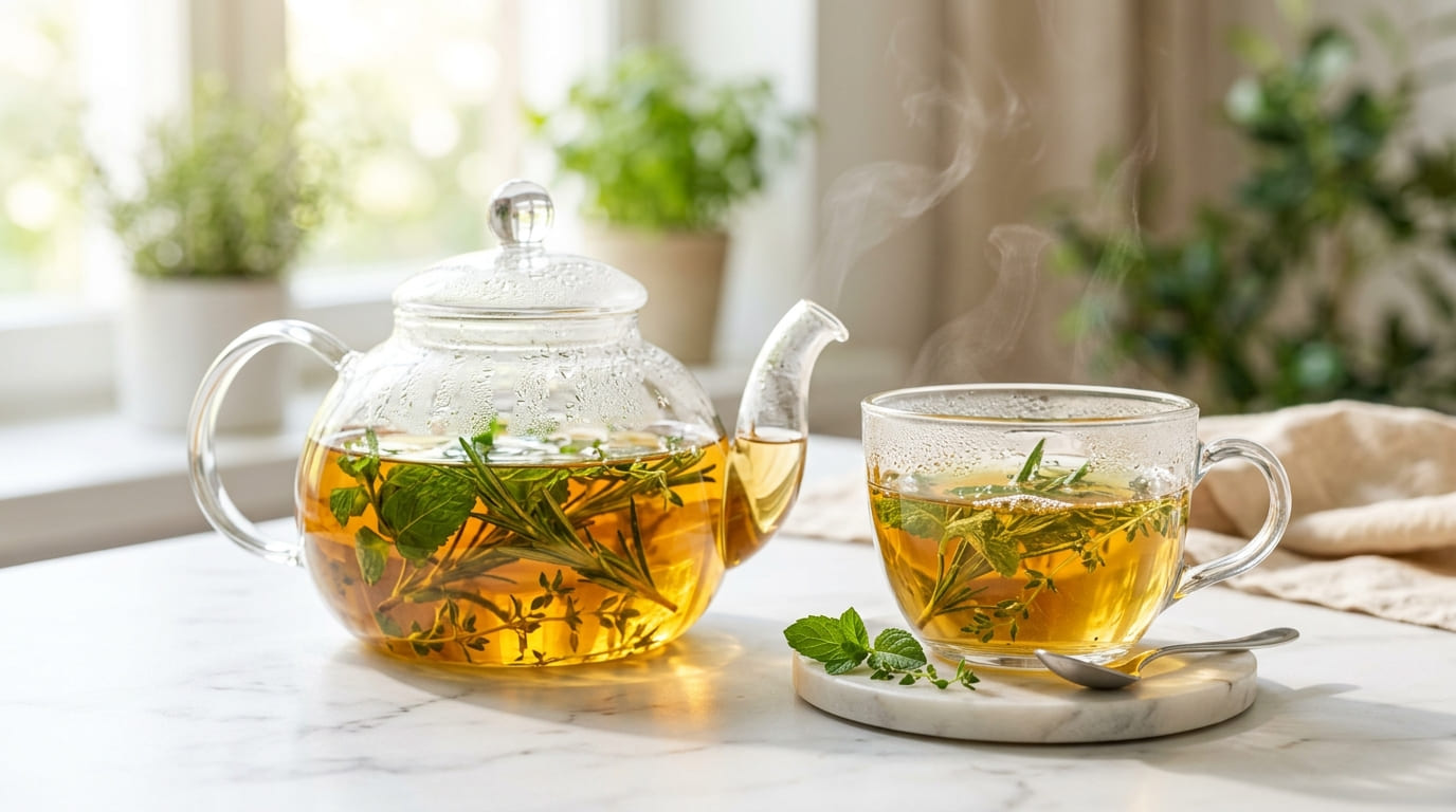 Mixed herb garden tea — creative, variable, Mediterranean tradition