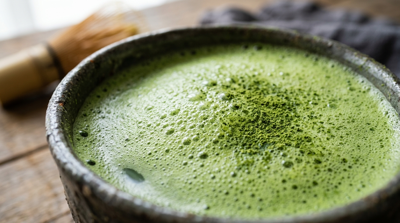 Vibrant green matcha — that green is not a filter, it's chlorophyll concentrated by design