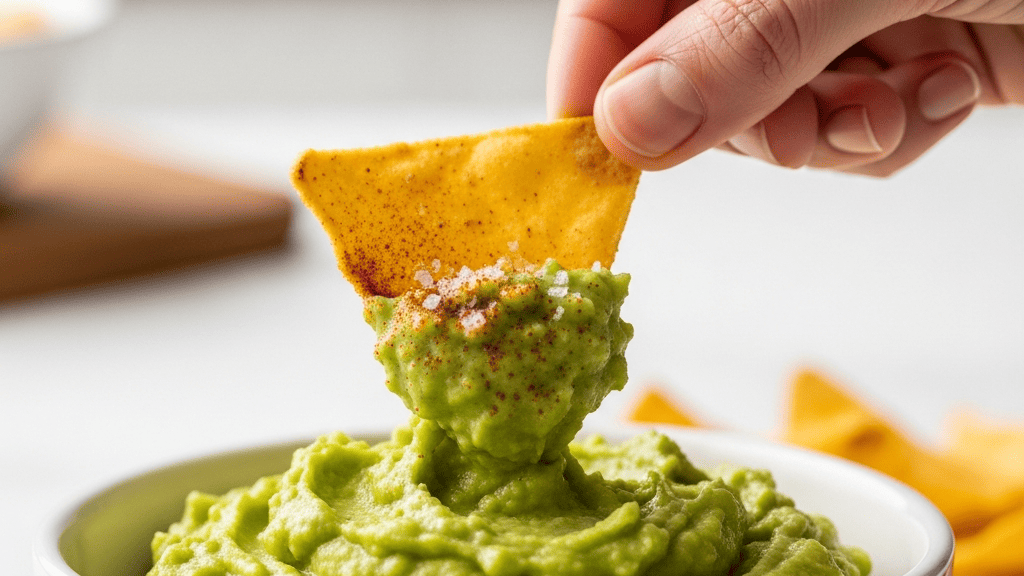A tub of store guacamole beside fresh avocados, a lime and a mortar, mid-prep