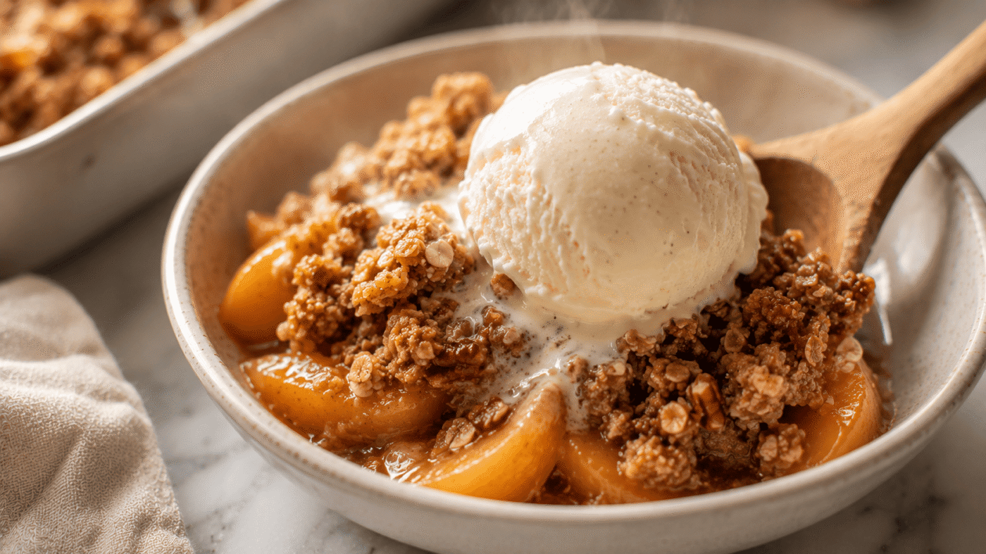 Peach Crisp with Vanilla Bean Ice Cream — The Easy Peach Crisp Recipe You’ll Make All Summer