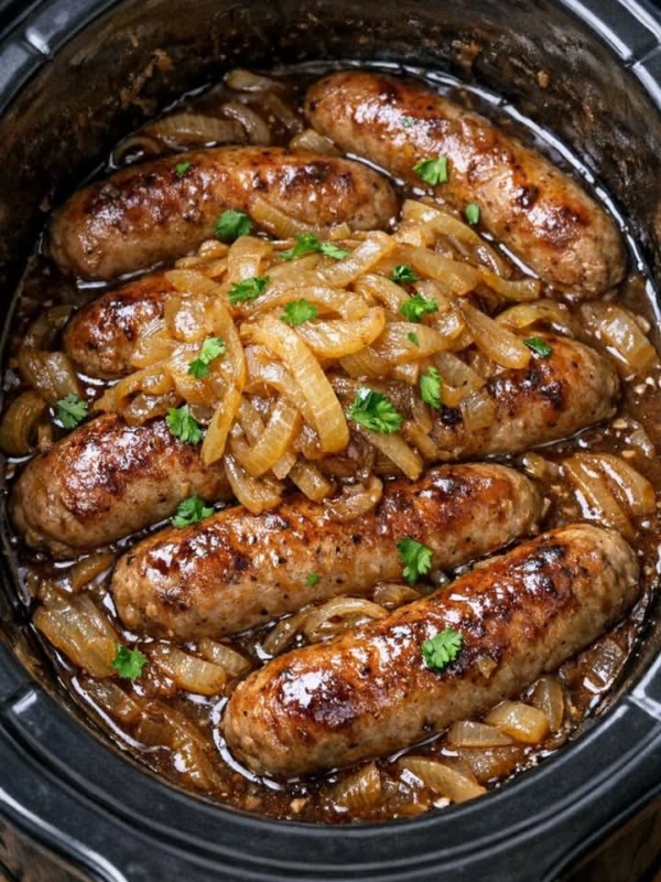 Slow Cooker Bangers and Onions (Only 4 Ingredients!)