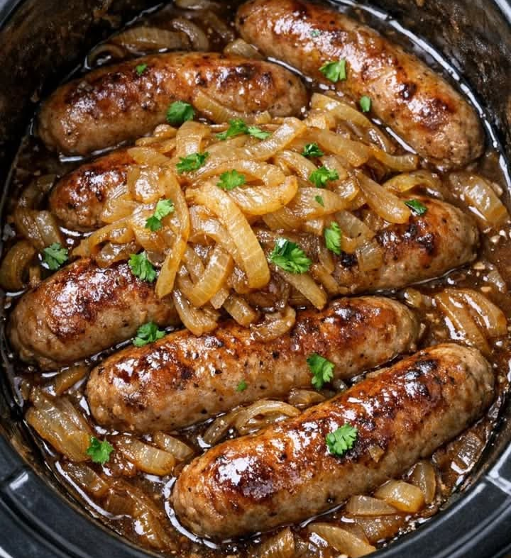 Slow Cooker Bangers and Onions (Only 4 Ingredients!)