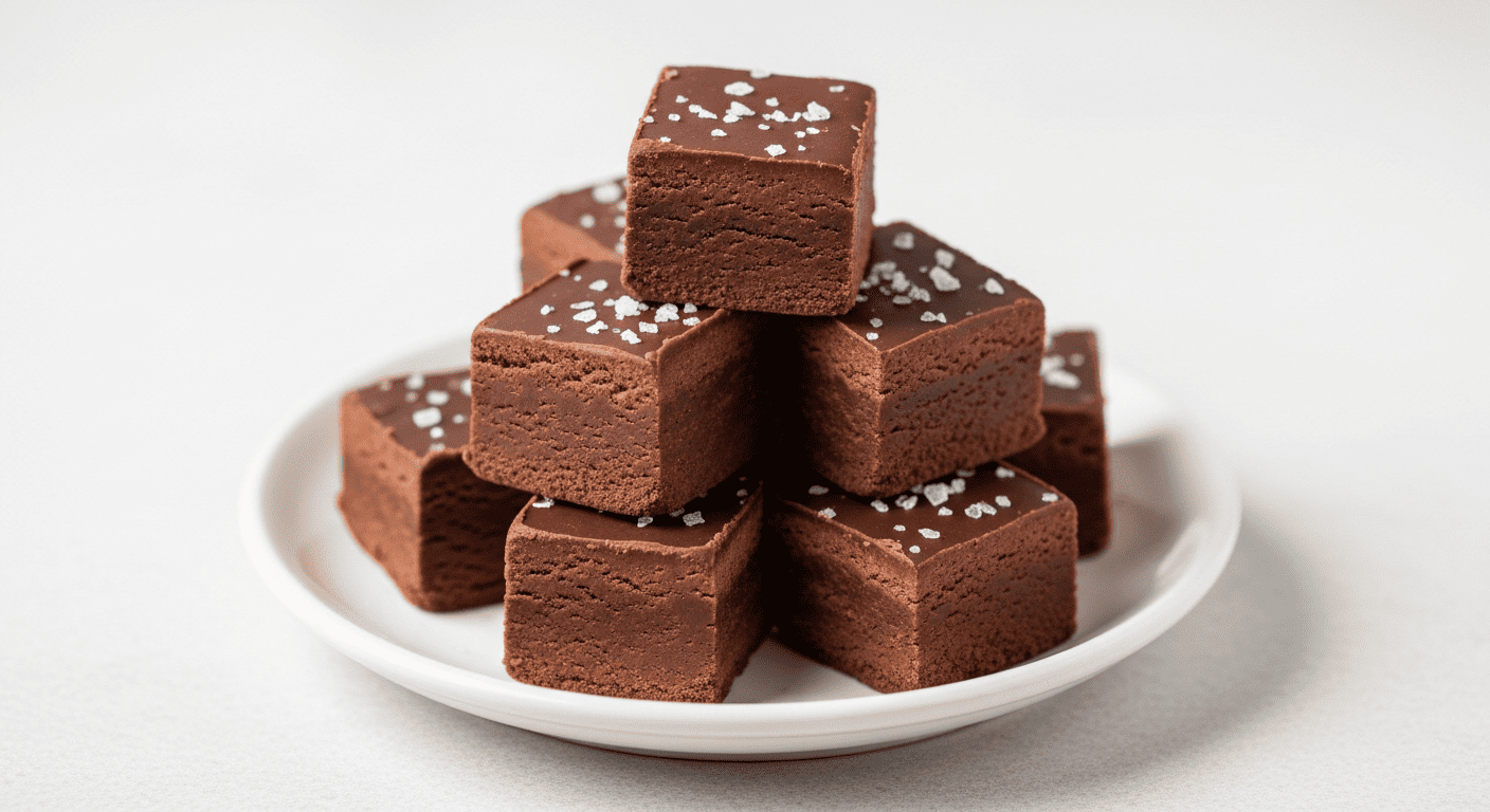 Cubed dark chocolate fudge with sea salt flakes