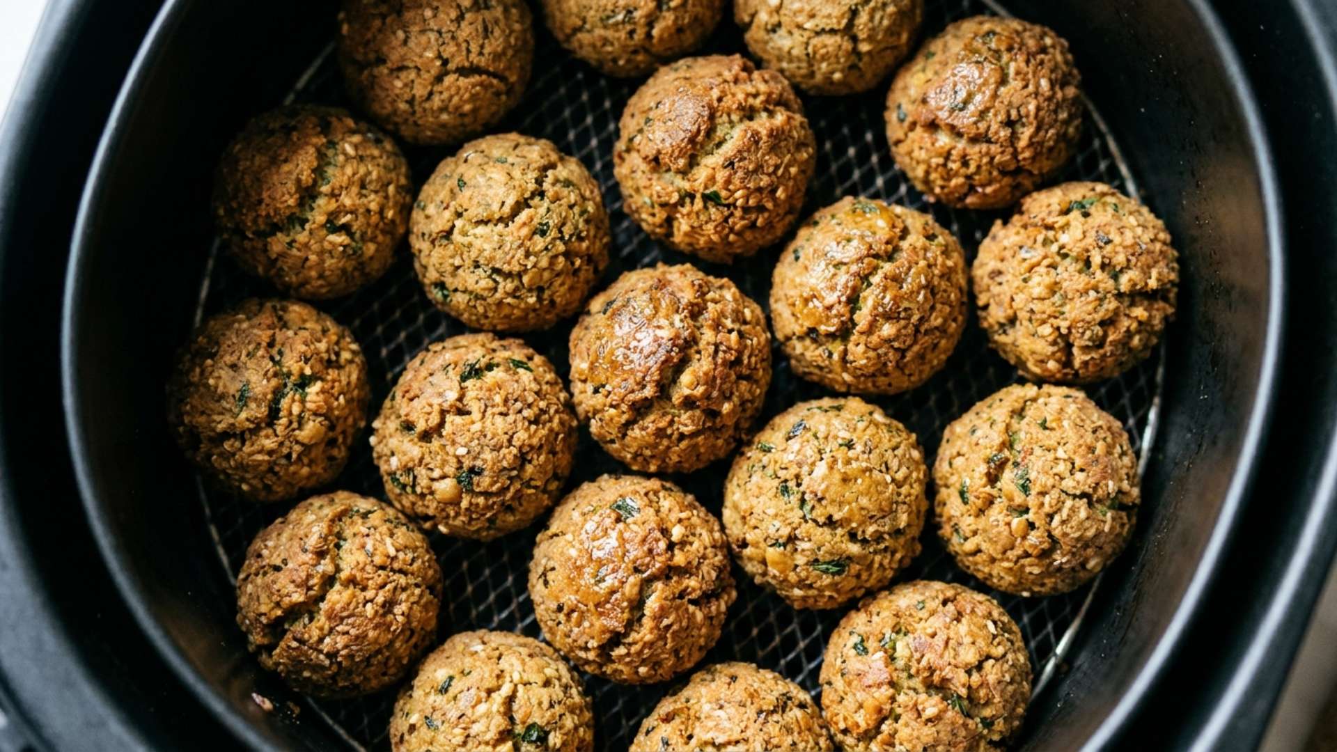 Air-fried falafel tucked into pita bread
