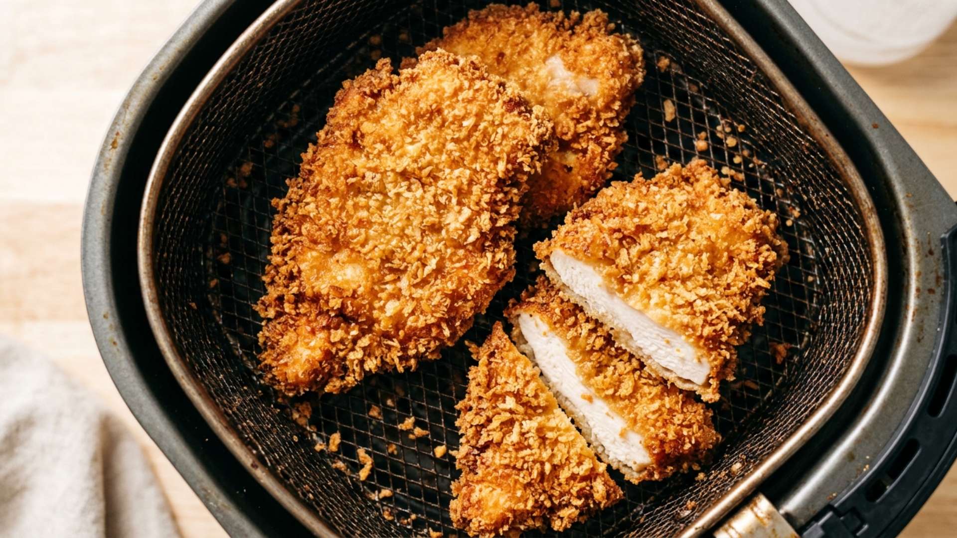 Sliced air fryer chicken katsu with Japanese curry and rice