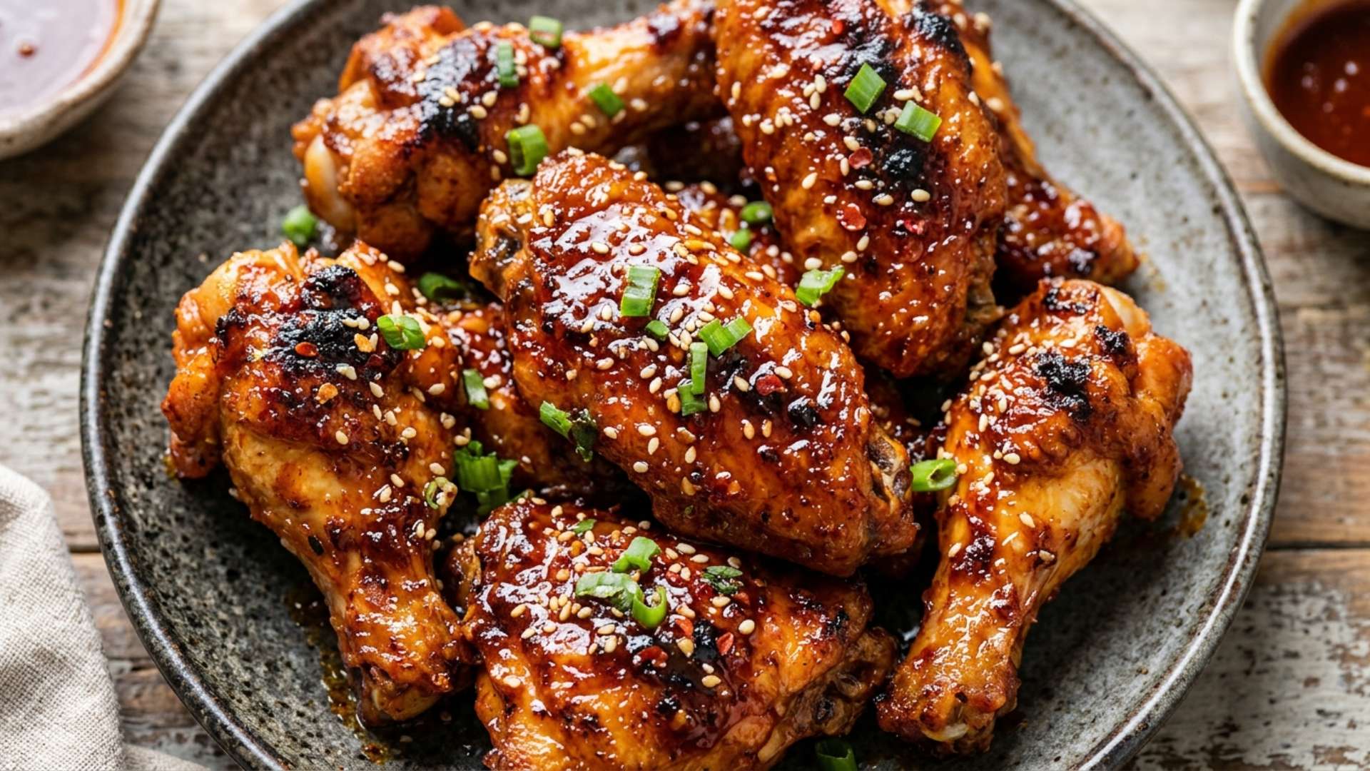 Sticky gochujang chicken wings from the air fryer