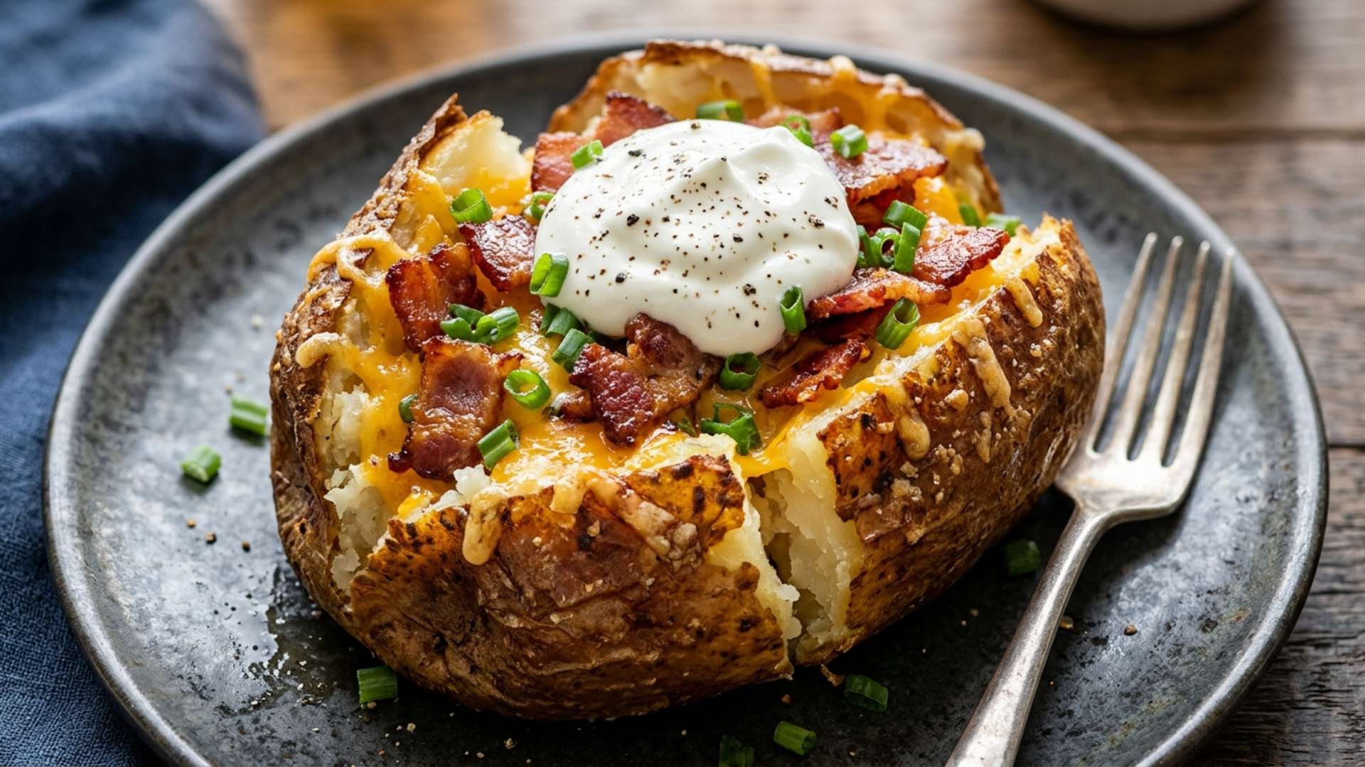 Loaded crispy-skin baked potatoes from the air fryer