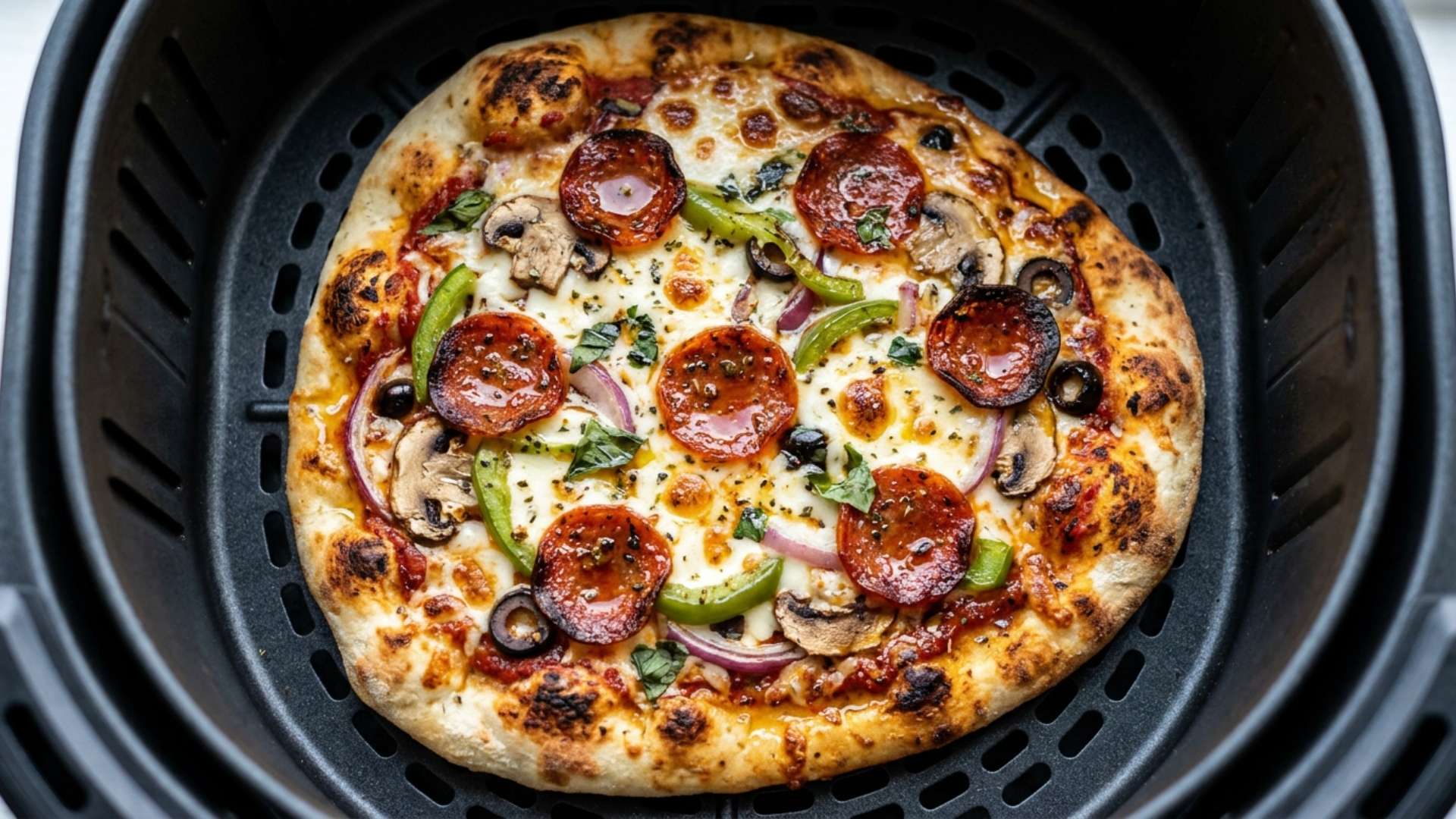 Air fryer naan pizzas with bubbling mozzarella